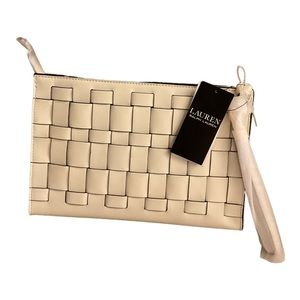 Lauren Ralph Lauren Pre-Spring Cream Woven Leather OS Clutch New With Tags.